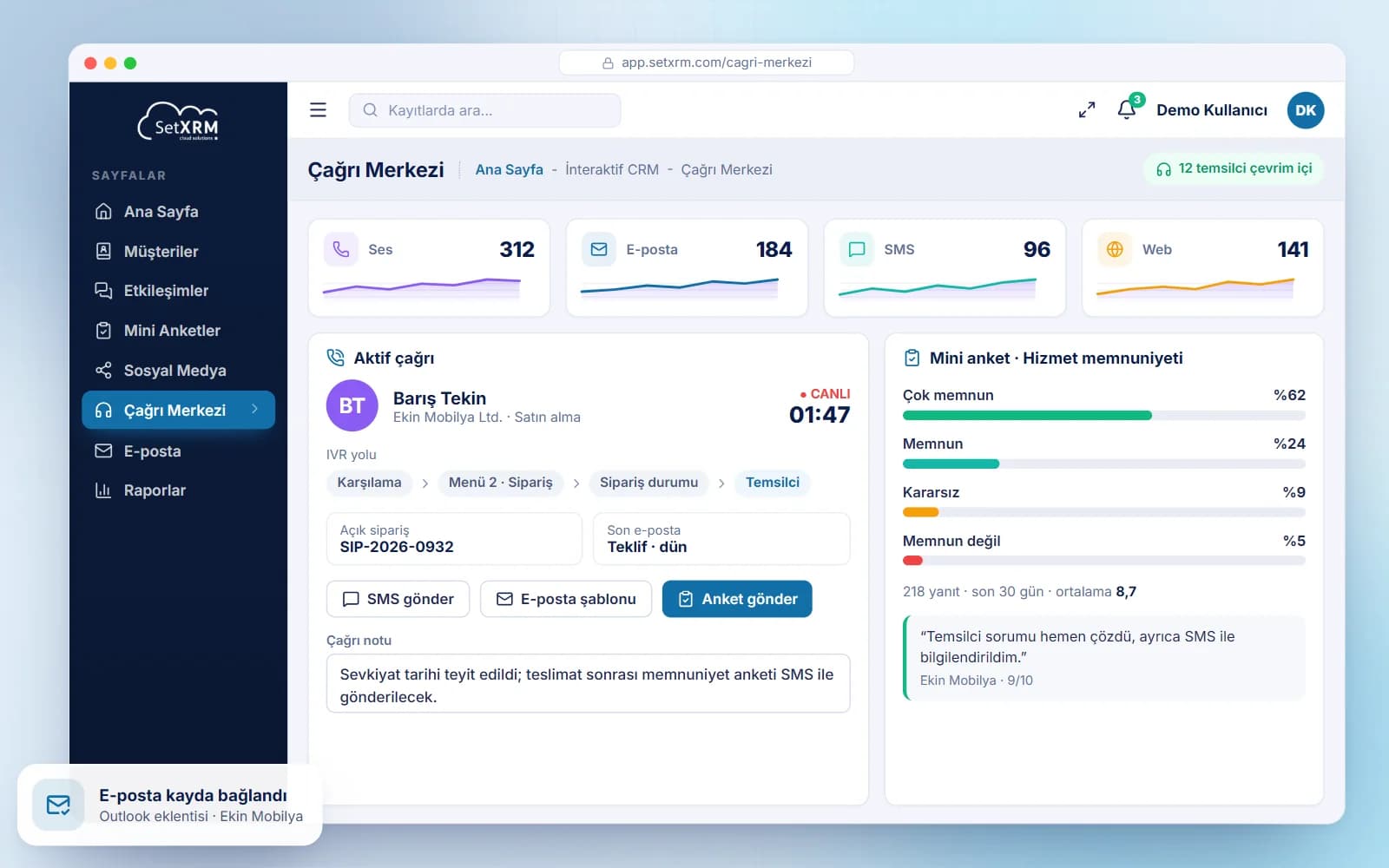 Voice, e-mail, SMS and web in one hub